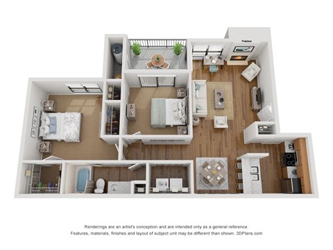 Floor plan for 2 beds, 1 bath, 817 sqft